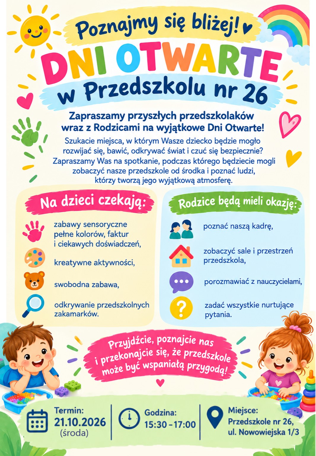 plakat promujący dzni otwarte przedszkola 21.10,2026